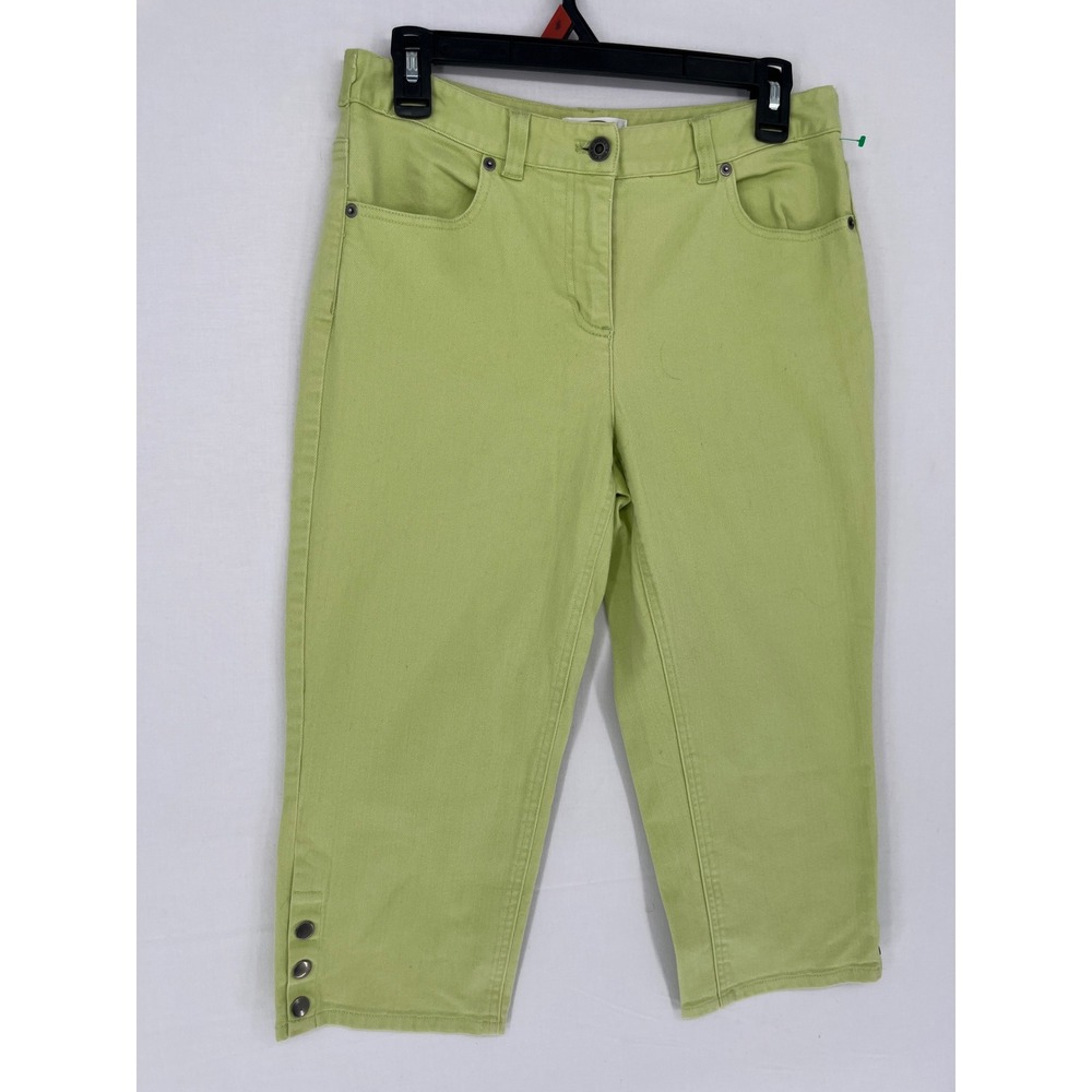 Talbots Petite Lime Green Capri Pants Womens 4P Stretch Cotton Cropped Button He